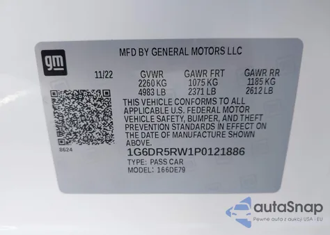 2023 Cadillac Ct5-V V-Series z USA, uszkodzony, nr VIN 1G6DR5RW1P0121886